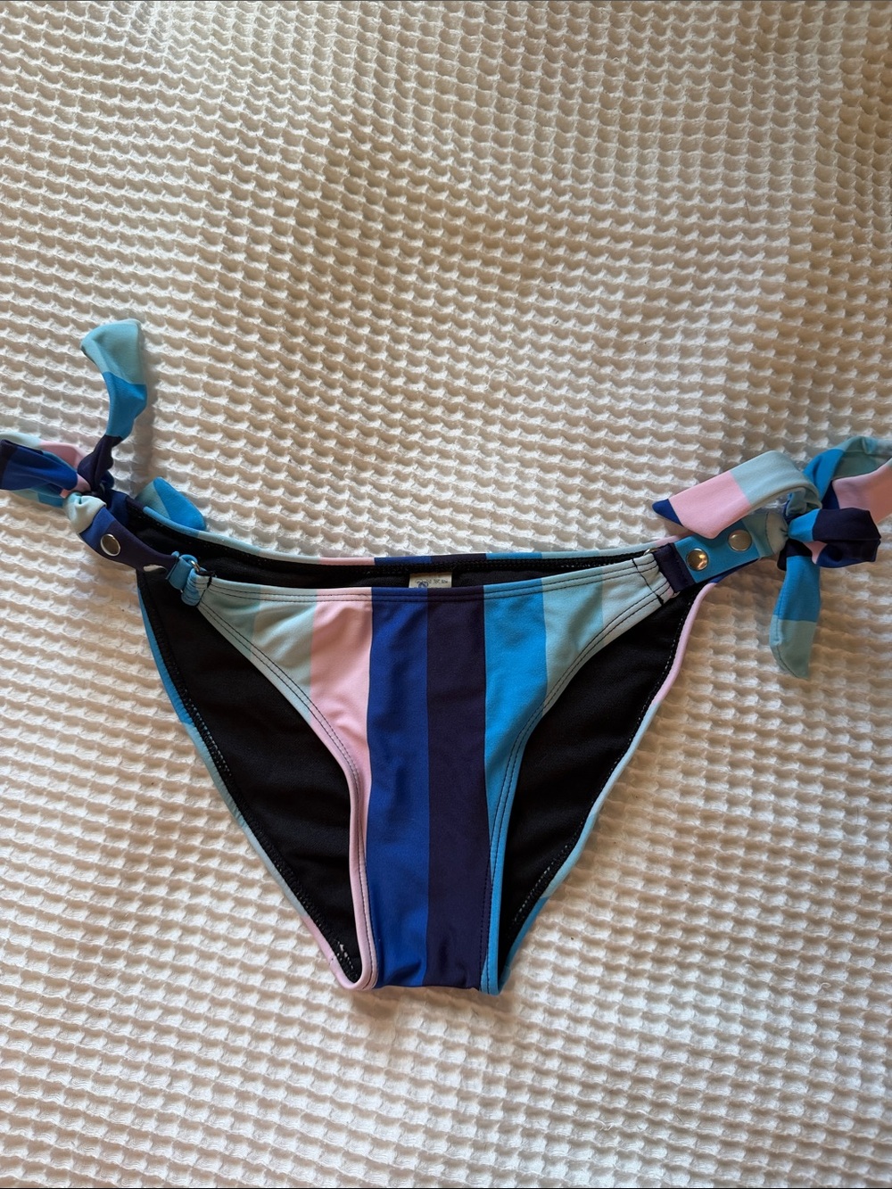Striped Tie-Side Bikini Bottom in Blue, Light Blue & Pink